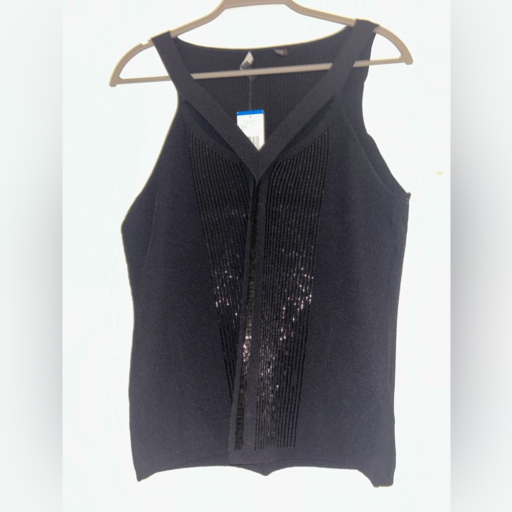 NYT Anne Klein Black Sleeveless Beaded Top